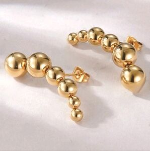 NEW!! Gold Plated Climber Beaded Minimalist Stud Earrings
